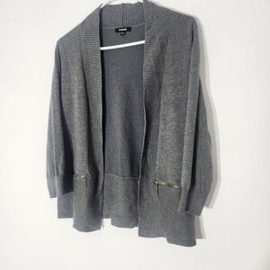 Premise Grey 3/4 Sleeve Knit Cardigan Sweater with Gold Zipper Pockets Size LG